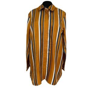 Lafayette 148 New York Barry Silk Blouse Mustard Blue Multi‎ Stripe S